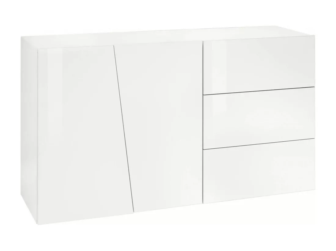 Buffet Dficagn, Buffet de cuisine avec 2 portes et 3 tiroirs, Buffet de salon, 100% Made in Italy, 141x43h86 cm, Blanc brillant