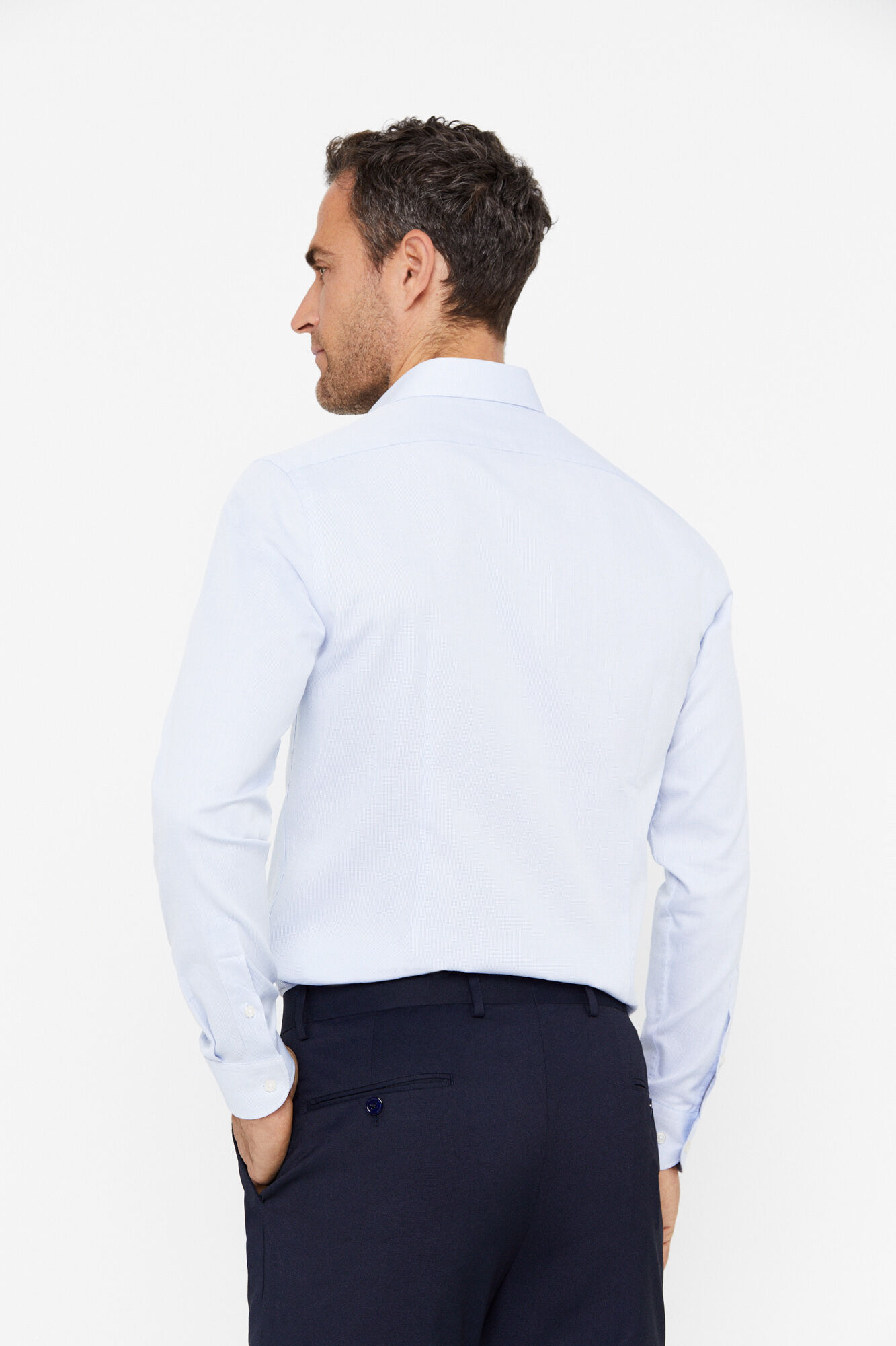 Camisa social slim fit com micro xadrez, fácil de passar - Azul