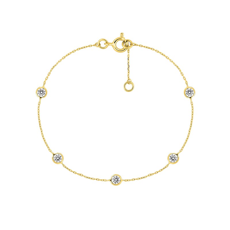 Bracelet Femme - Oxyde de zirconium - Or 18 Carats - Longueur : 18 cm