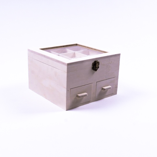 Sortierkasten 'Cajón' mit 2 Schubladen und 18 Fächern, natur, B 20 cm, L 20 cm, H 13 cm von fischer's lagerhaus