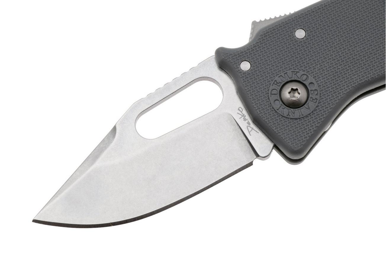 Demko Nano-Shark, NANO-10A-GREY GRN-CP, Stonewashed AUS-10A Clip Point, Grey GRN zakmes