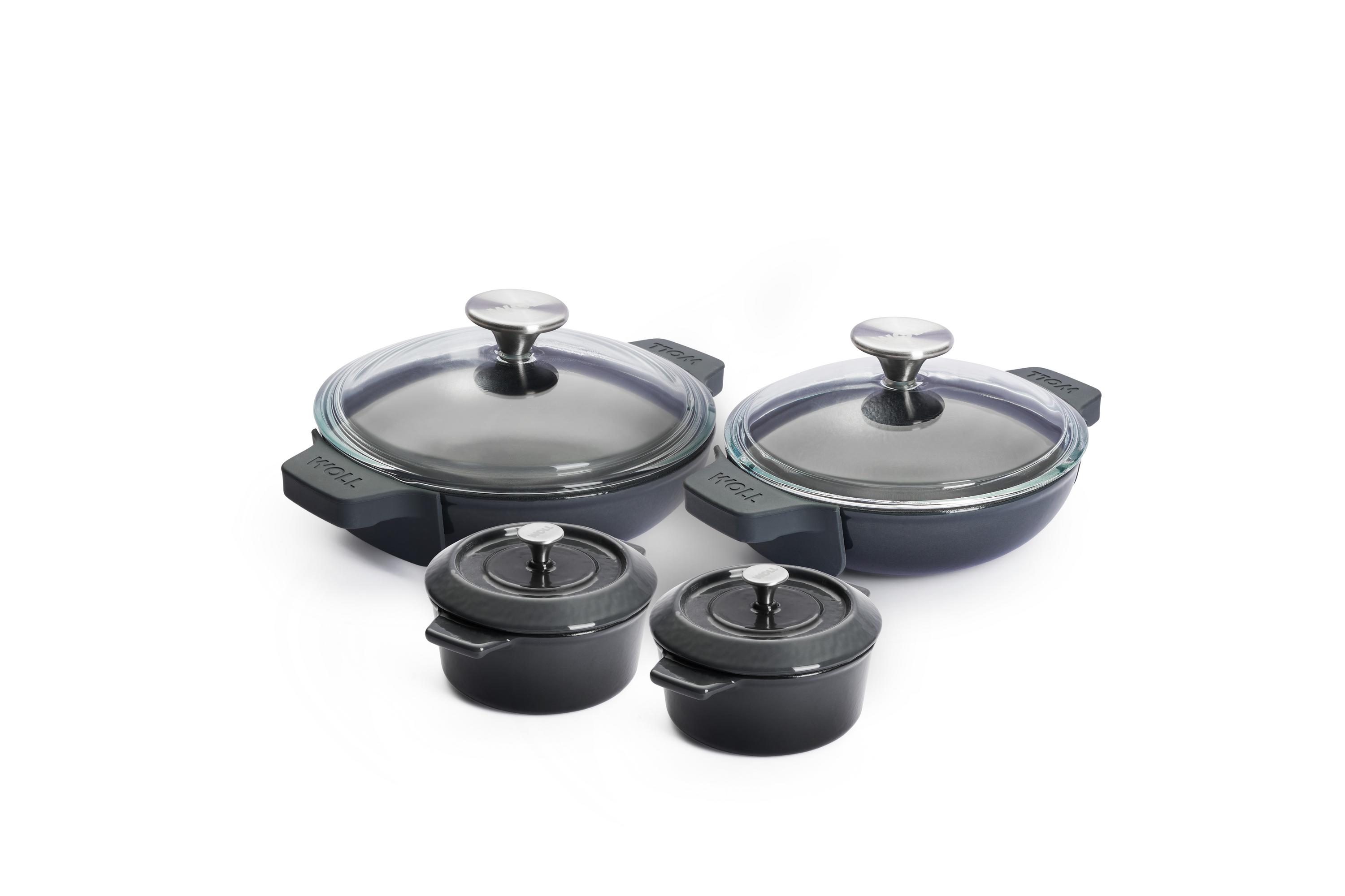 Iron Guss-Servierpfannen-Set mit Mini-Kasserollen, Ø 20 + 18 + 10 cm - Farbe: Carbon Grey