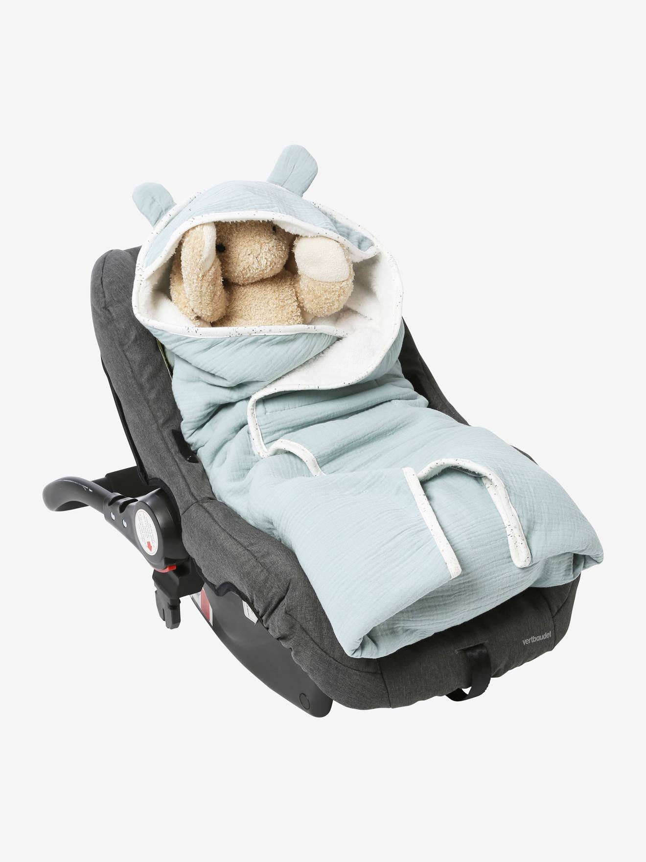 Manta com capuz para cadeirinha de carro em formato de ovo, verde médio liso com estampas.