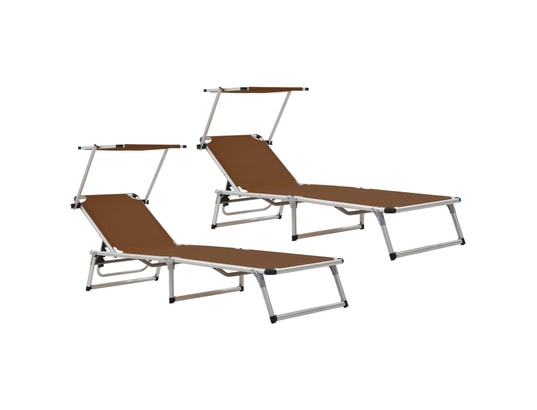 VIDAXL - Bain de soleil Lot de 2 chaises longues pliables avec auvent aluminium et t...