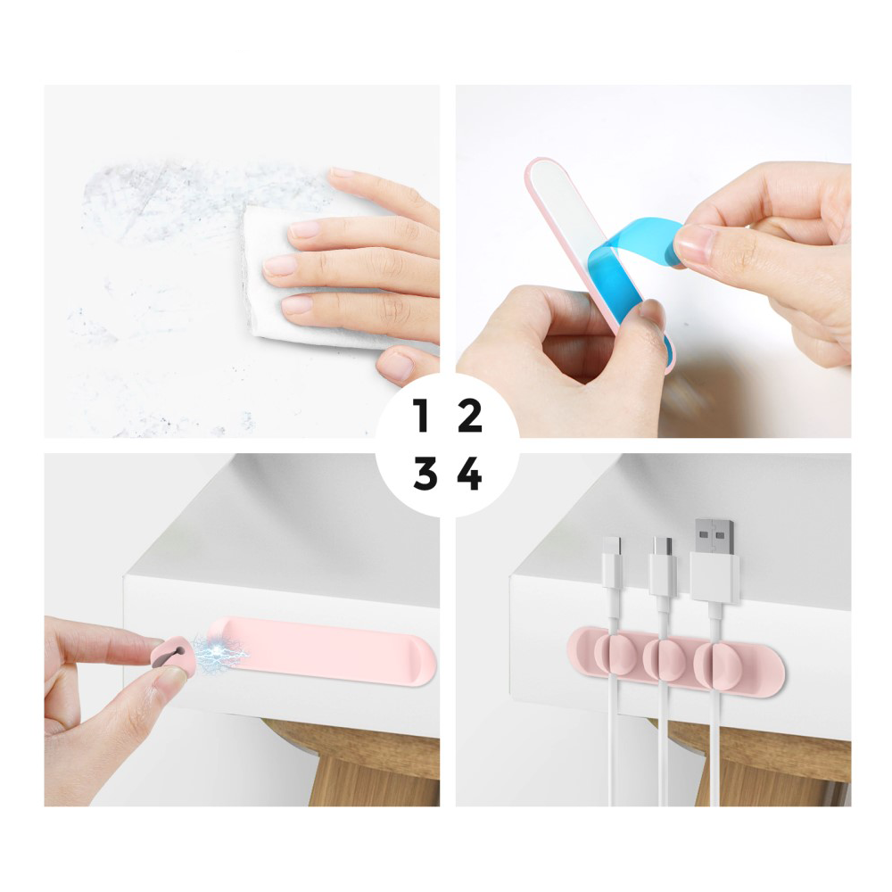 Selbstklebender Kabelhalter Vielzweck Kabelführung Organizer mit 3 Magnetischen Clips - Rosa