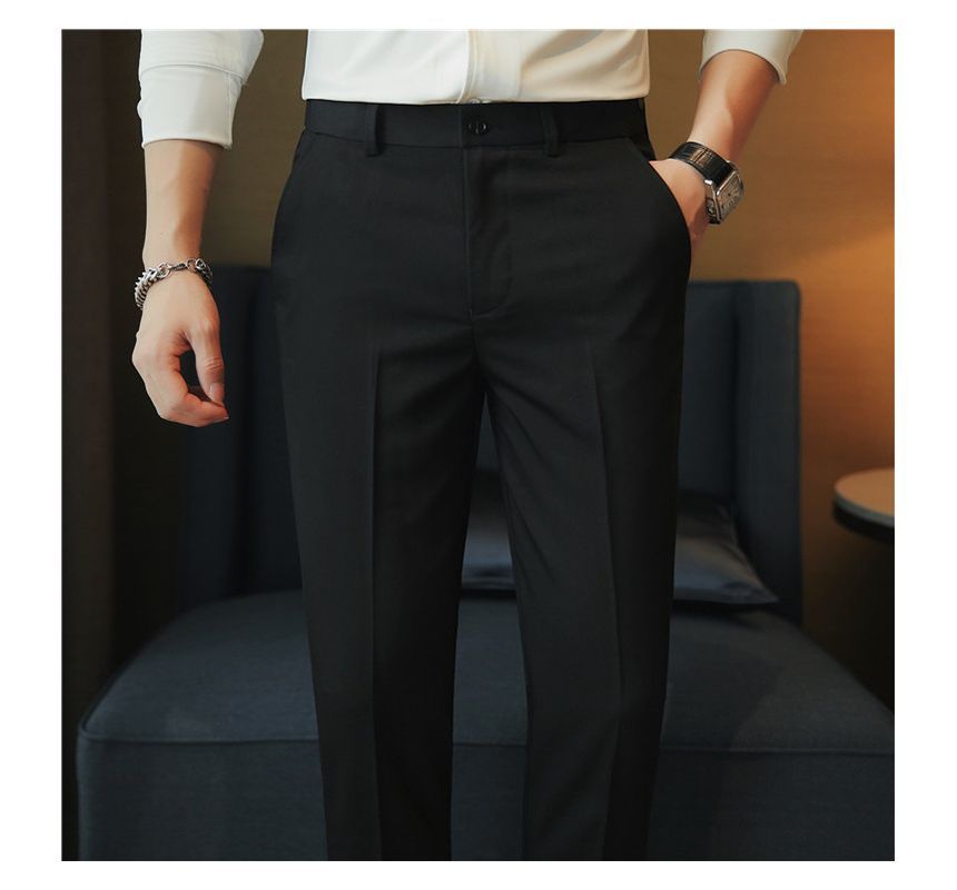 Deepwood - Mid Rise Plain Cropped Tapered Dress Pants