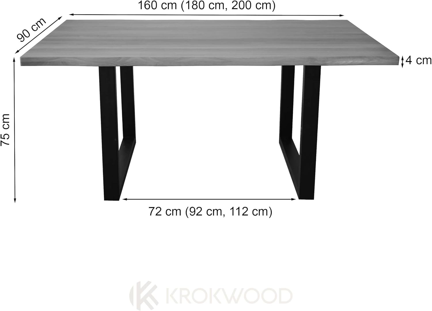 Krok Wood Esstisch Dublin aus Massivholz mit Metallbeine (Buche, 200 x 90 x 75 cm)