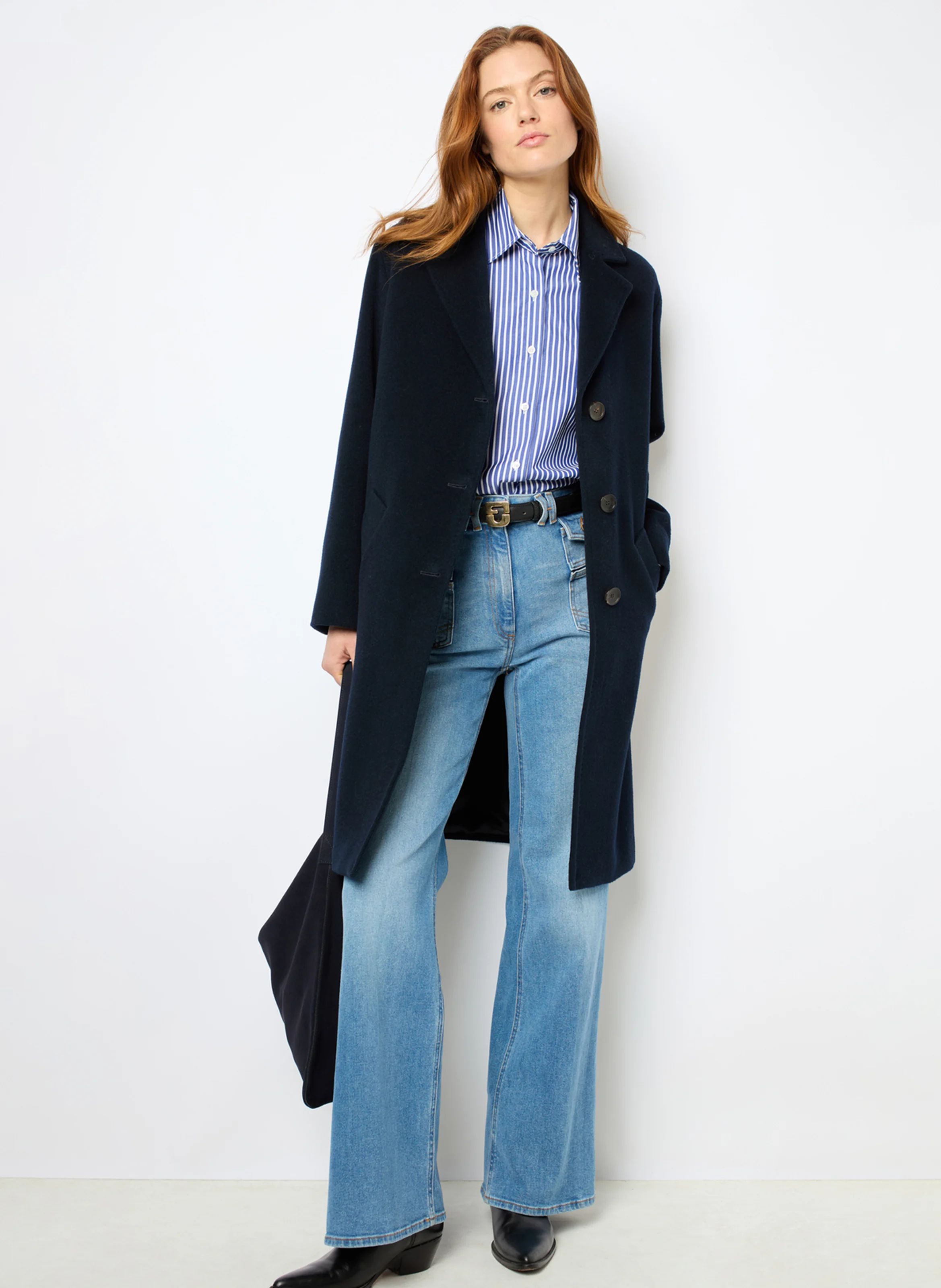 LATHICIA - Manteau col tailleur en laine vierge mélangée | Bleu