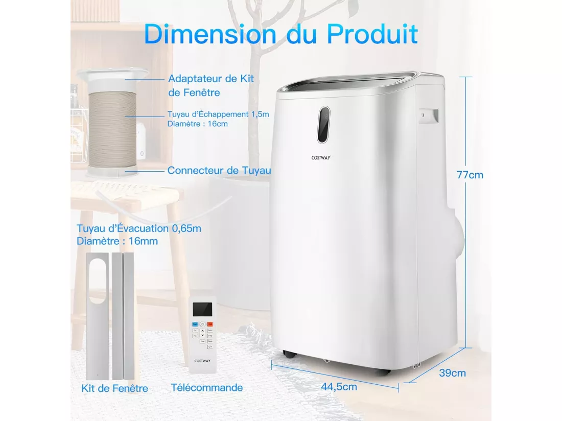 Climatiseur Mobile 5 en 1 R290 14000BTU [Classe énergétique A] Contrôle Télécommande/APP Chauffage Rafraîchissement Déshumidification Ventilateur et Mode Nuit