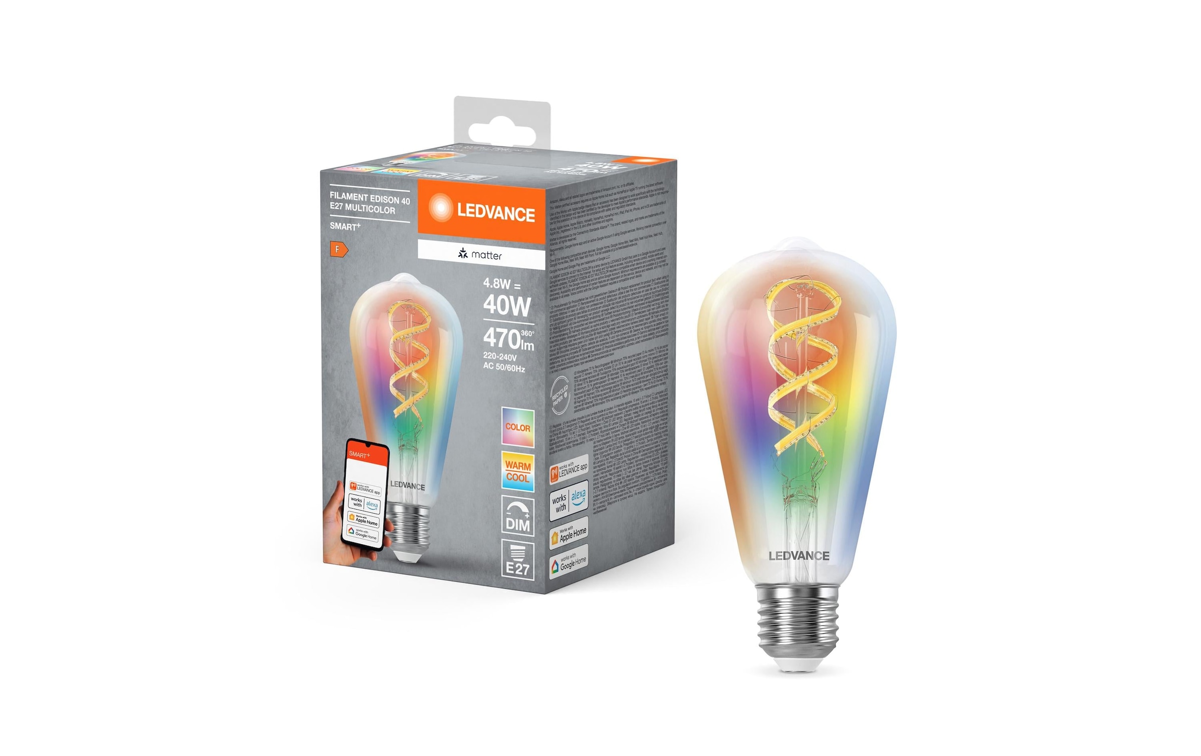 LED-Leuchtmittel »Ledvance Edison Multicolor 4.8W 827-865 E27« E27