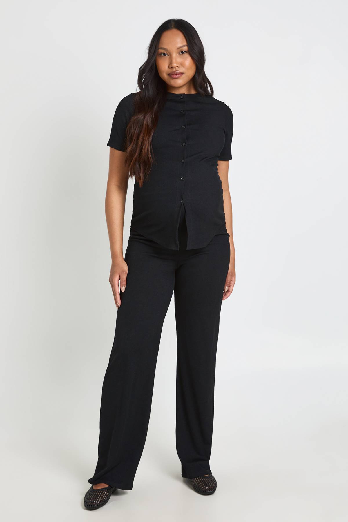 boohoo Cardigan Boutonné En Maille Douce Et Pantalon Large De Maternité