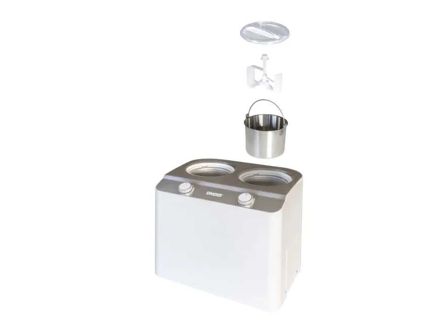 Unold Doppio, Kompressor ismaskine, 2,4 L, 2 skåle, Satin stål, Hvid, 30 min., 1,2 m
