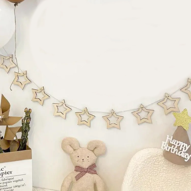 (1.8m) Holz Stern Girlande Home Deko Wandschmuck Kinderzimmer Accessoire - Braun
