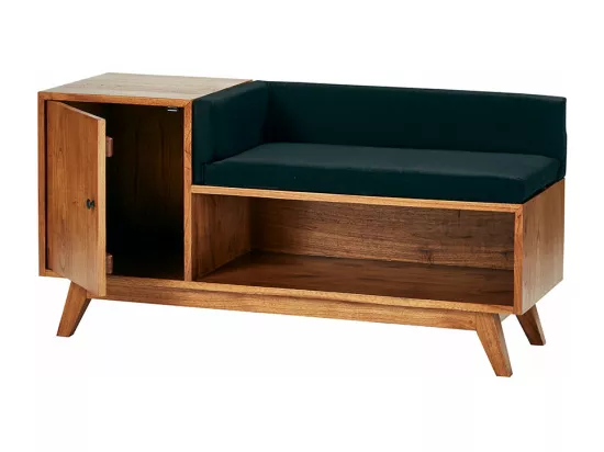 Banc en mindi massif avec coussins noirs