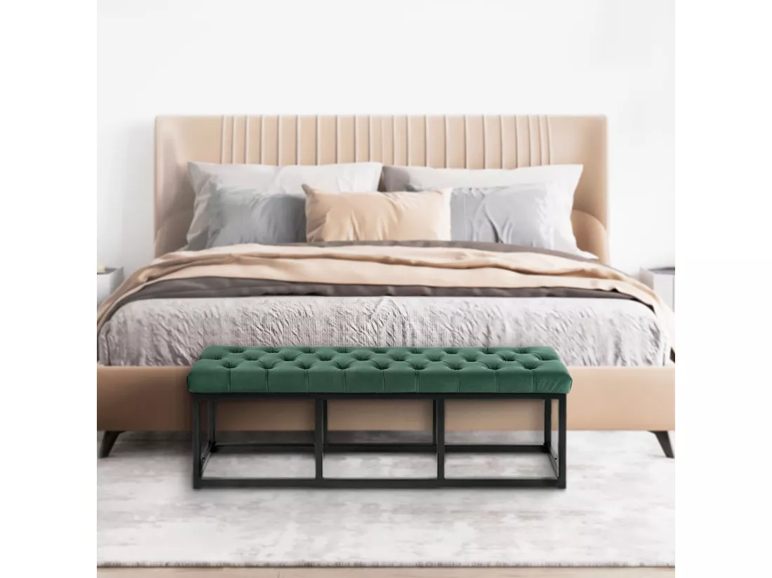 Banquette - Velours & Métal noir mat - Vert - Polson