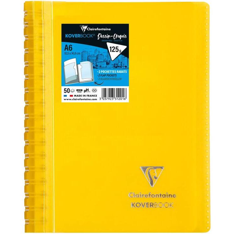 Carnet dessin/croquis reliure intégrale enveloppante Koverbook A6 100 pages papier blanc 125 g couverture polypropylène transparent - Assortis
