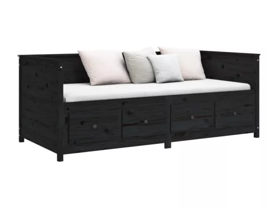Lit de jour sans matelas noir 90x190 cm bois de pin massif