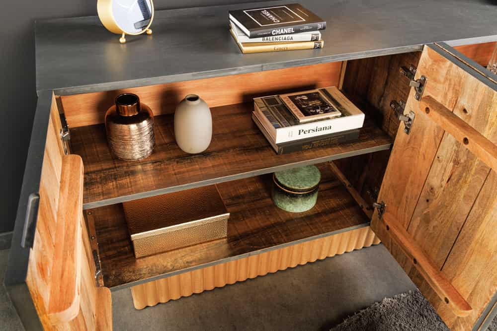 Handgefertigtes Sideboard PIAZZA SAN MARCO 180cm grau gold Mangoholz massiv 3D-Design