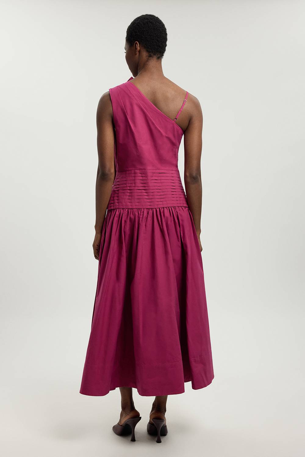 KarenMillen Robe Midi Tissée En Popeline De Coton Avec Détail De Plis 3D