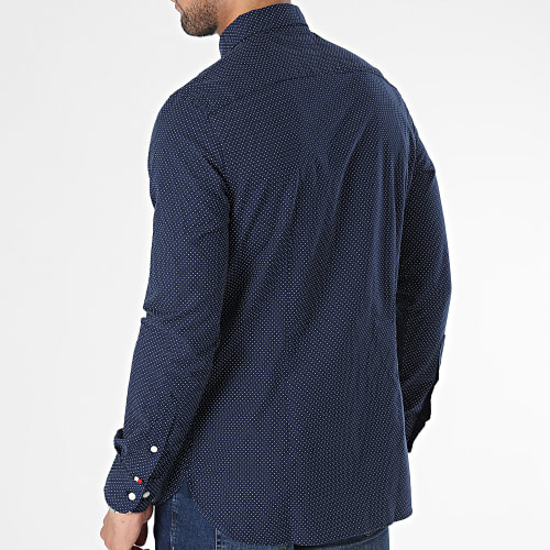 Chemise Manches Longues Slim Micro Dot 1777 Bleu Marine