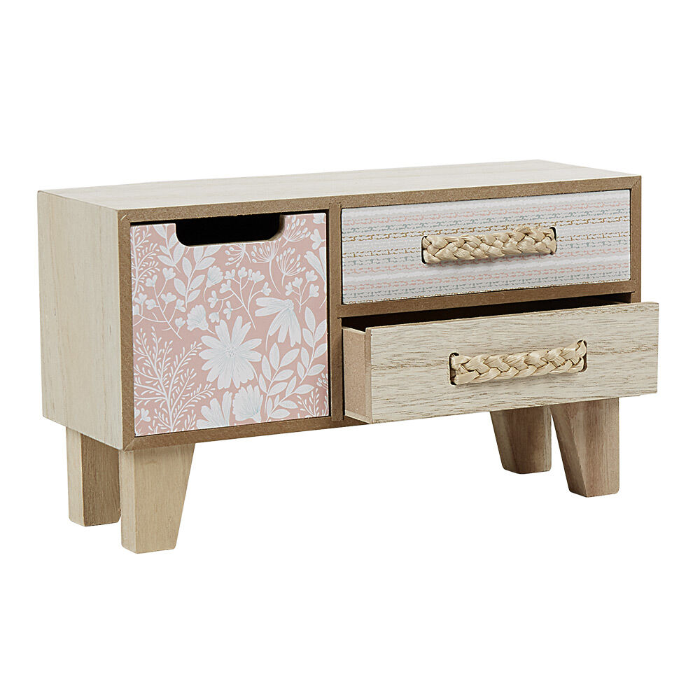 Mini boîte de rangement naturel motif florale rose et blanc