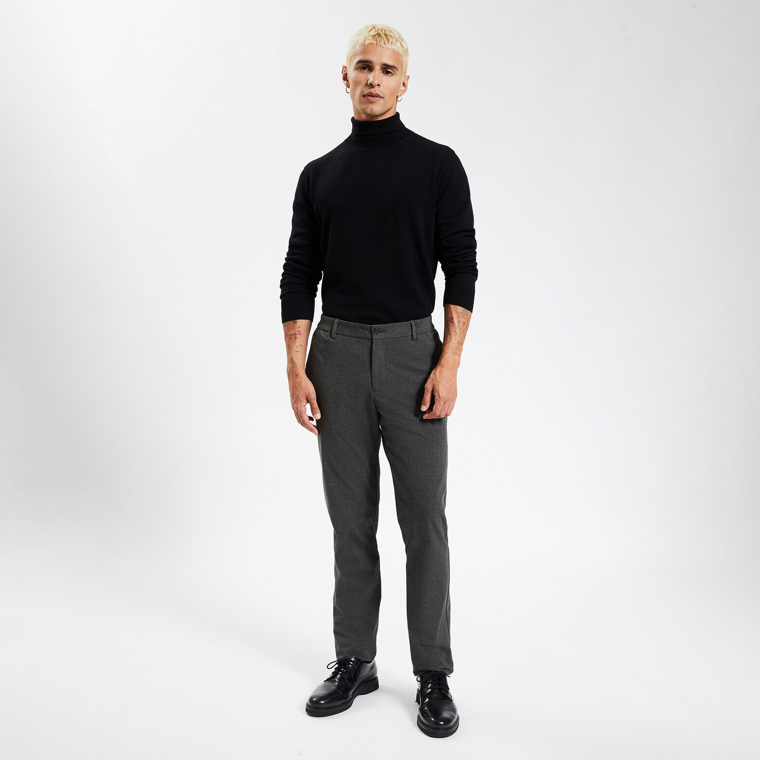 Pantalon slim chino bi stretch taille élastiquée Gris foncé