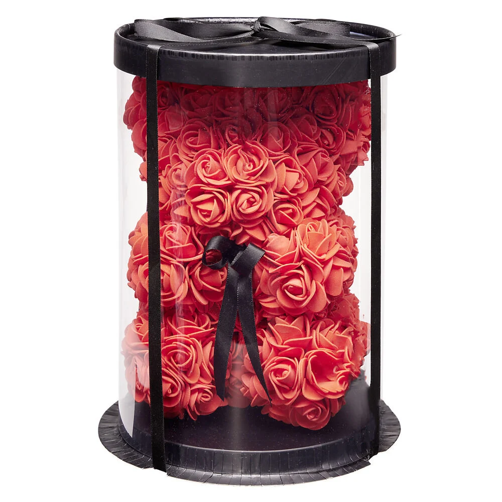 Ourson bouton de rose rouge 15x16xH23cm