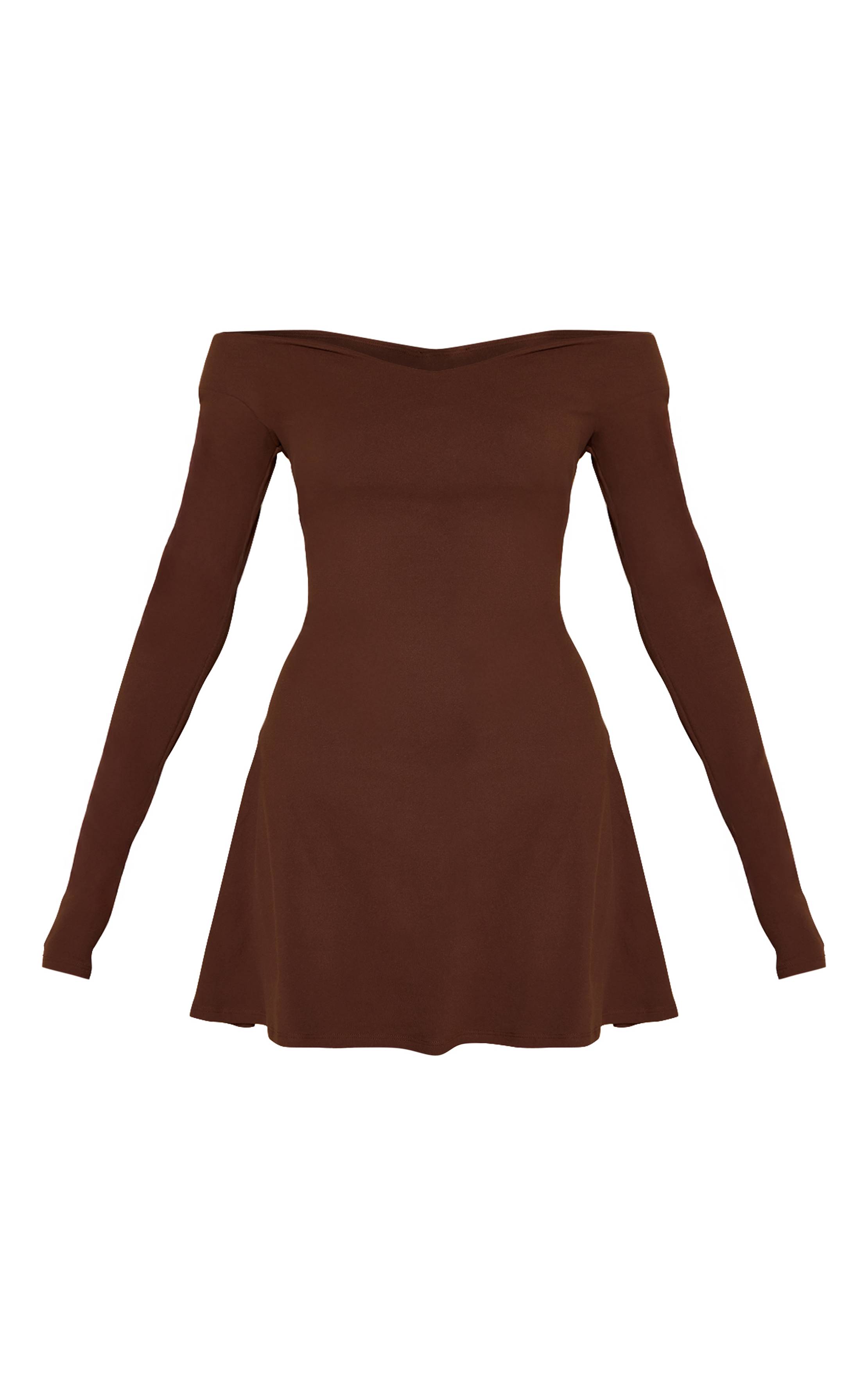 Taupe Robe Droite À Manches Longues Col V Toucher Doux