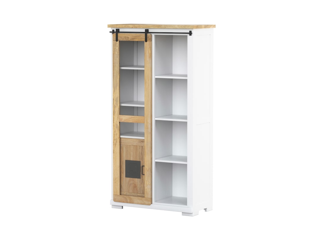 PHILL HILL Vitrine LEWIS 100 x 190 x 45 cm Mango massiv/weiß/schwarz