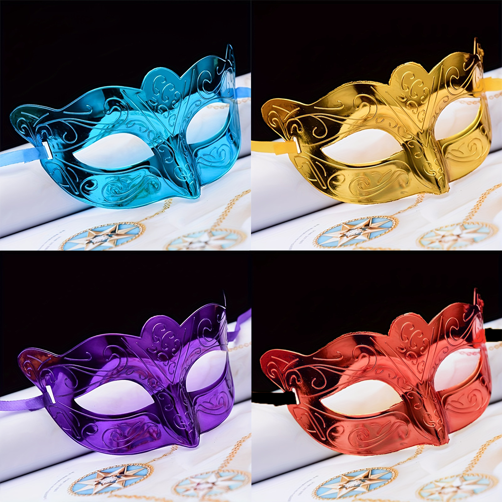 (6er Set) Venezianische Maske Fasnachts Halbmaske Kostüm Zubehör Metallic Motto Party Accessoire Halloween Foto Requisite - Assortiert