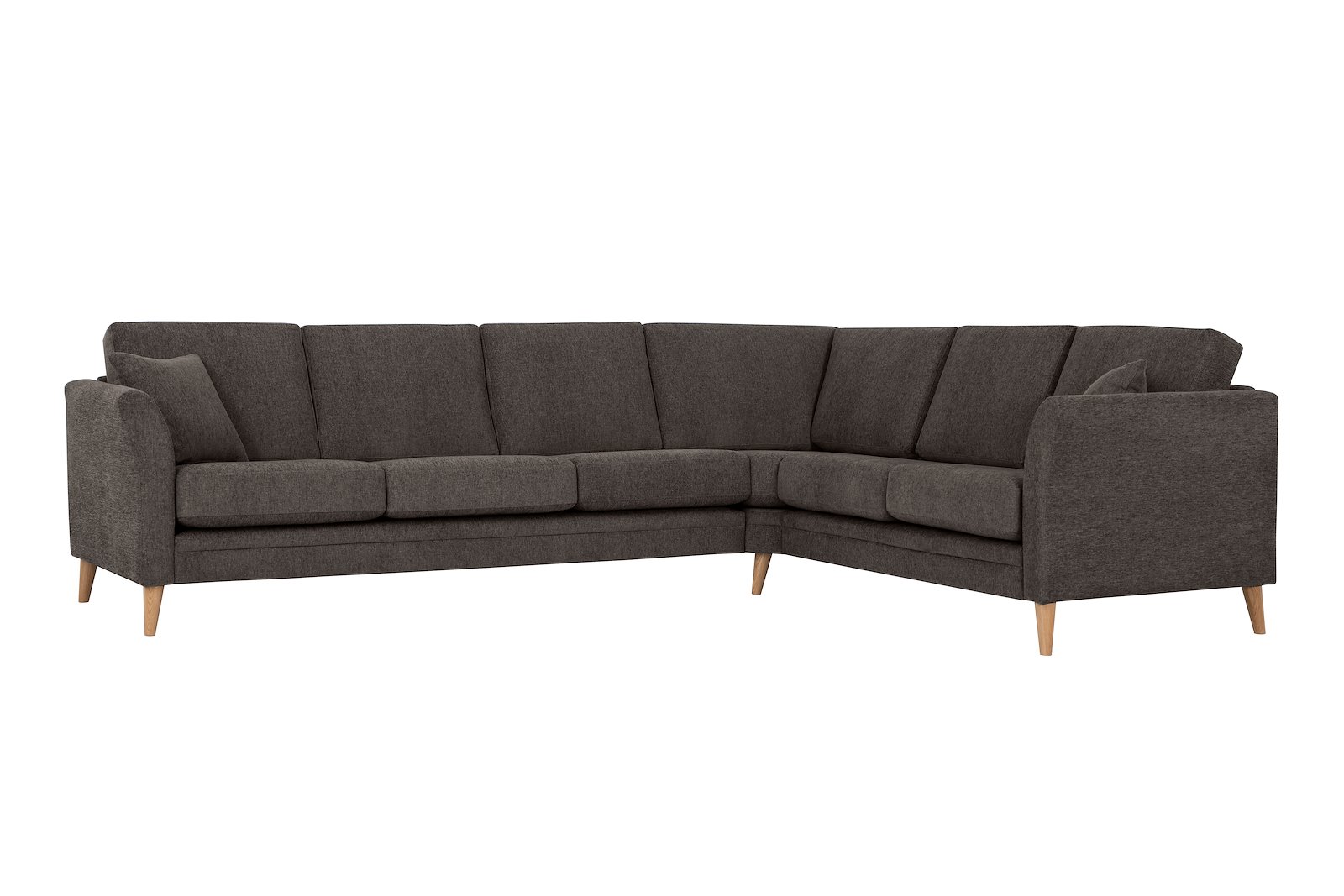 Eden hjørnesofa 32 hjørne i tekstil Thor 5 Brown med ben i eik natur (15137).