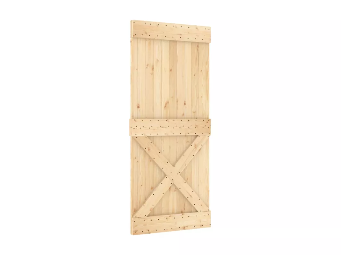 Porte coulissante et kit de quincaillerie 90x210 cm pin massif