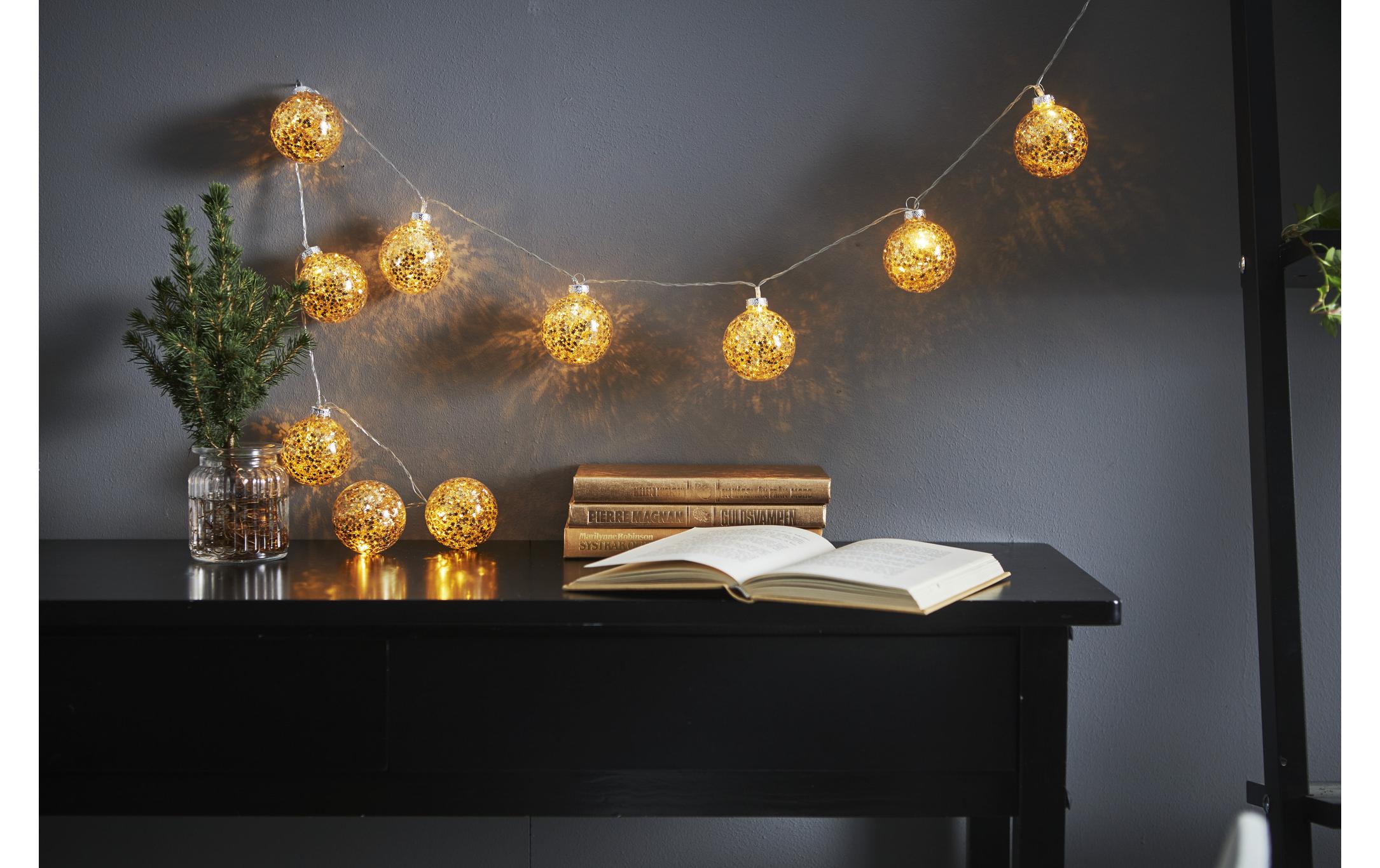 LED-Lichterkette Glitter, 1.3 m, 10 LEDs, GoldLichterkette mit Kugeln