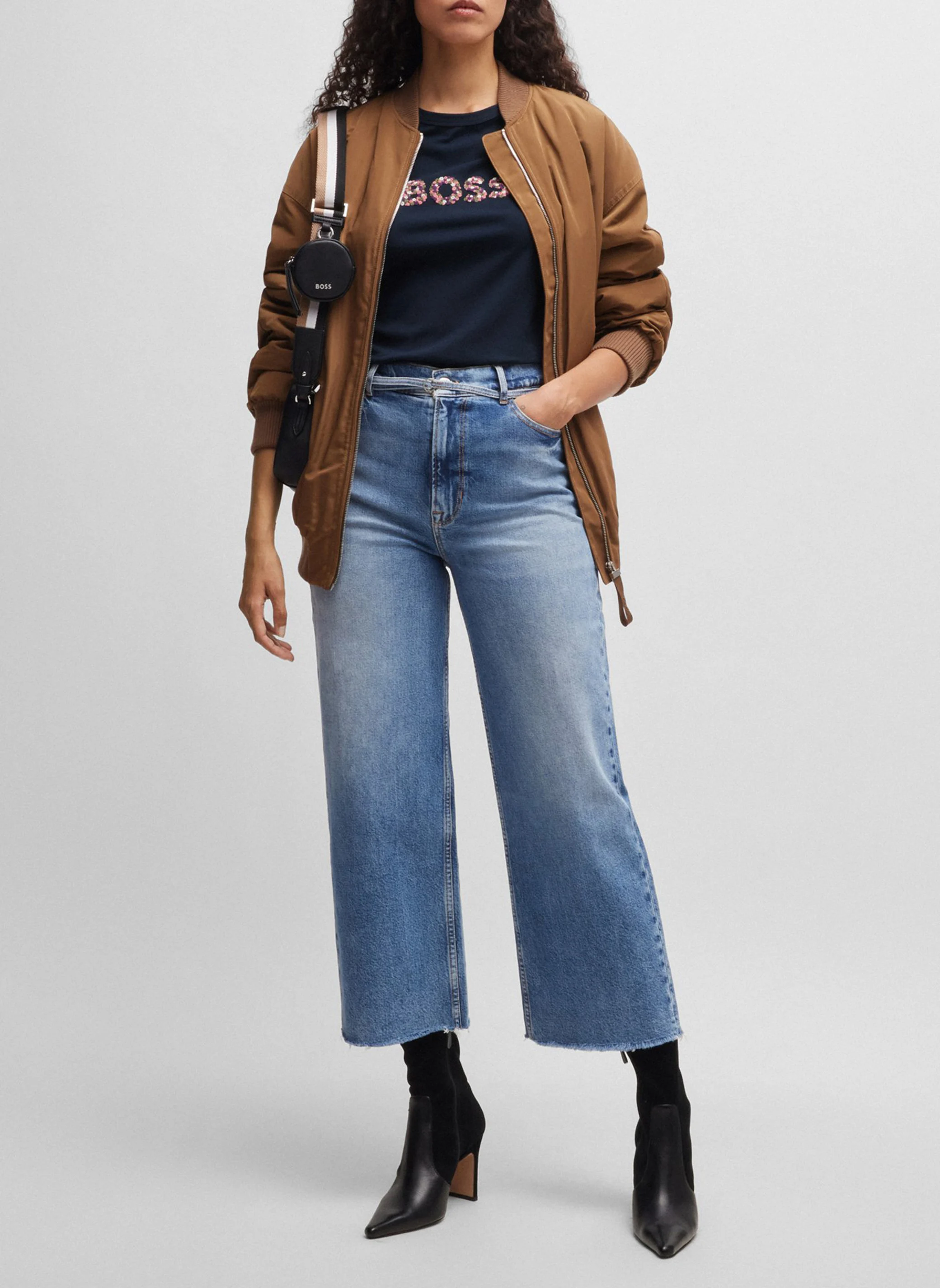 Tee-shirt droit col rond en coton | Bleu