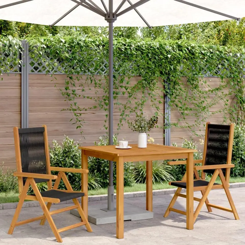 vidaXL- Tuinstoelen - Zwart - Massief acaciahout en polypropeen - 2 stuks