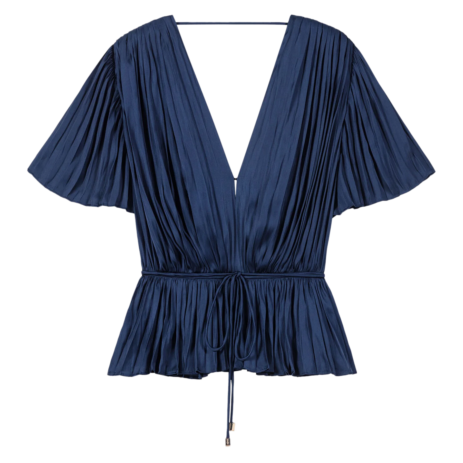Top plissé manches courtes satiné | Bleu