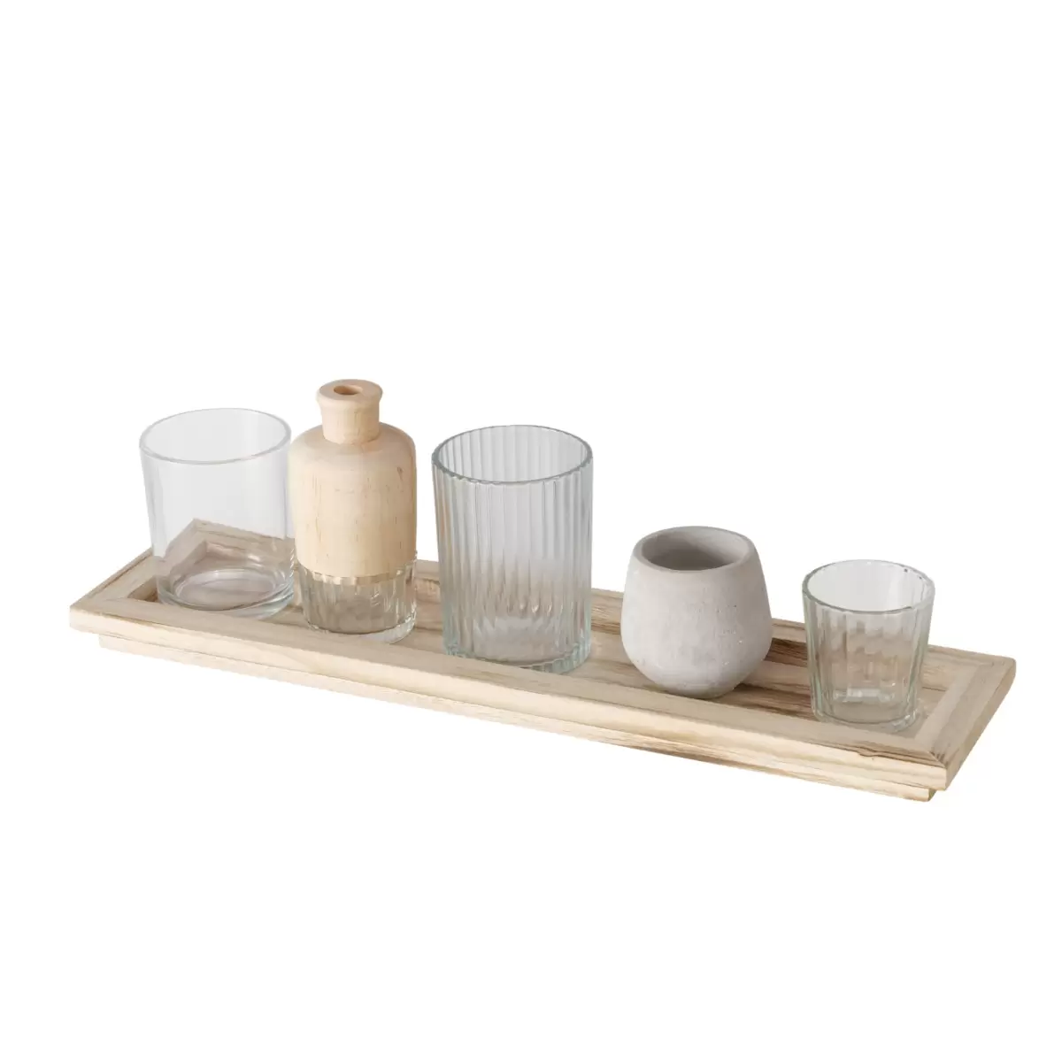 Teelichthalter m. Tablett Nolan beige,natur