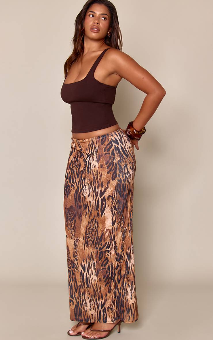 Chocolat Jupe Maxi En Mesh Imprimé Animal Marron Effet Pelure D'oignon
