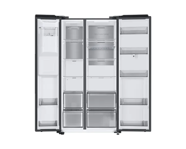 Samsung Family Hub RS6HA8891B1 - Køleskab/fryser - side-by-side med vanddispenser, isdispenser - Wi-Fi - bredde: 91.2 cm - dybde: 71.6 cm - højde: 178 cm - 614 liter - Klasse E - premium sort stål/sort