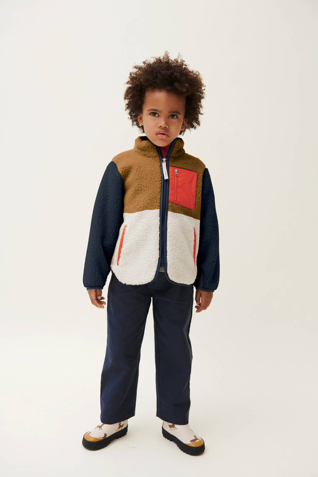 Liewood teddy tussenjas Nolan bruin/wit/blauw