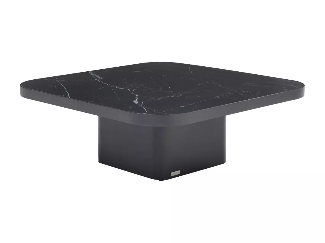 Table basse en céramique, verre et métal - Effet marbre noir - NALESIA de Maison Céphy