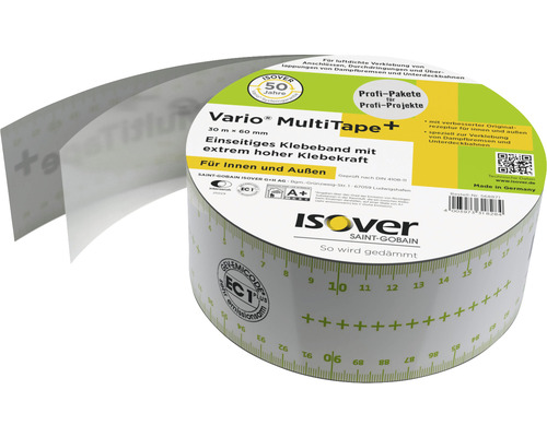 ISOVER Vario® MultiTape+ plakband met enkelzijdige stroken voor binnen- en buitengebruik, 30 m x 60 mm, verpakking = 2 rollen