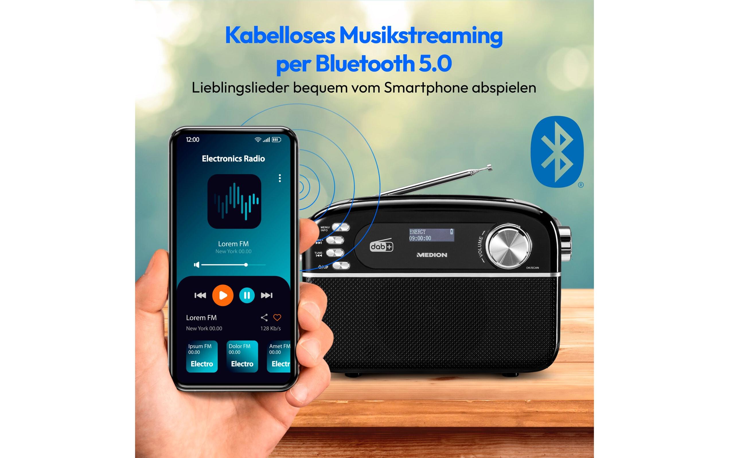 DAB+ Radio LIFE E66809 BronzeRetro-Radio mit Bluetooth und Solarpanel
