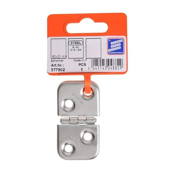 Hengsel. 60x39 mm. V4A RVS AISI 316. 4 hull