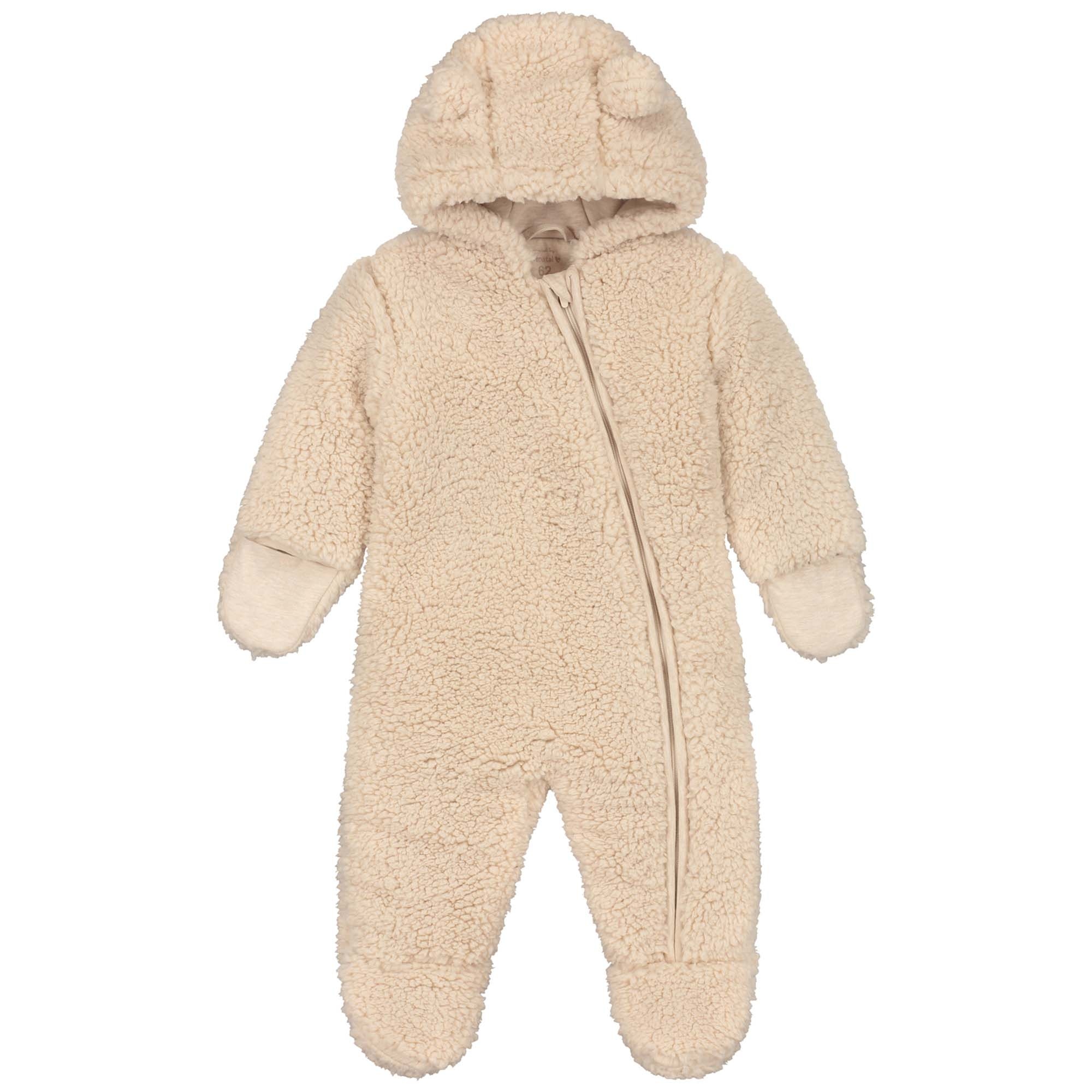 Prénatal newborn berenpak teddy lange mouwen effen beige