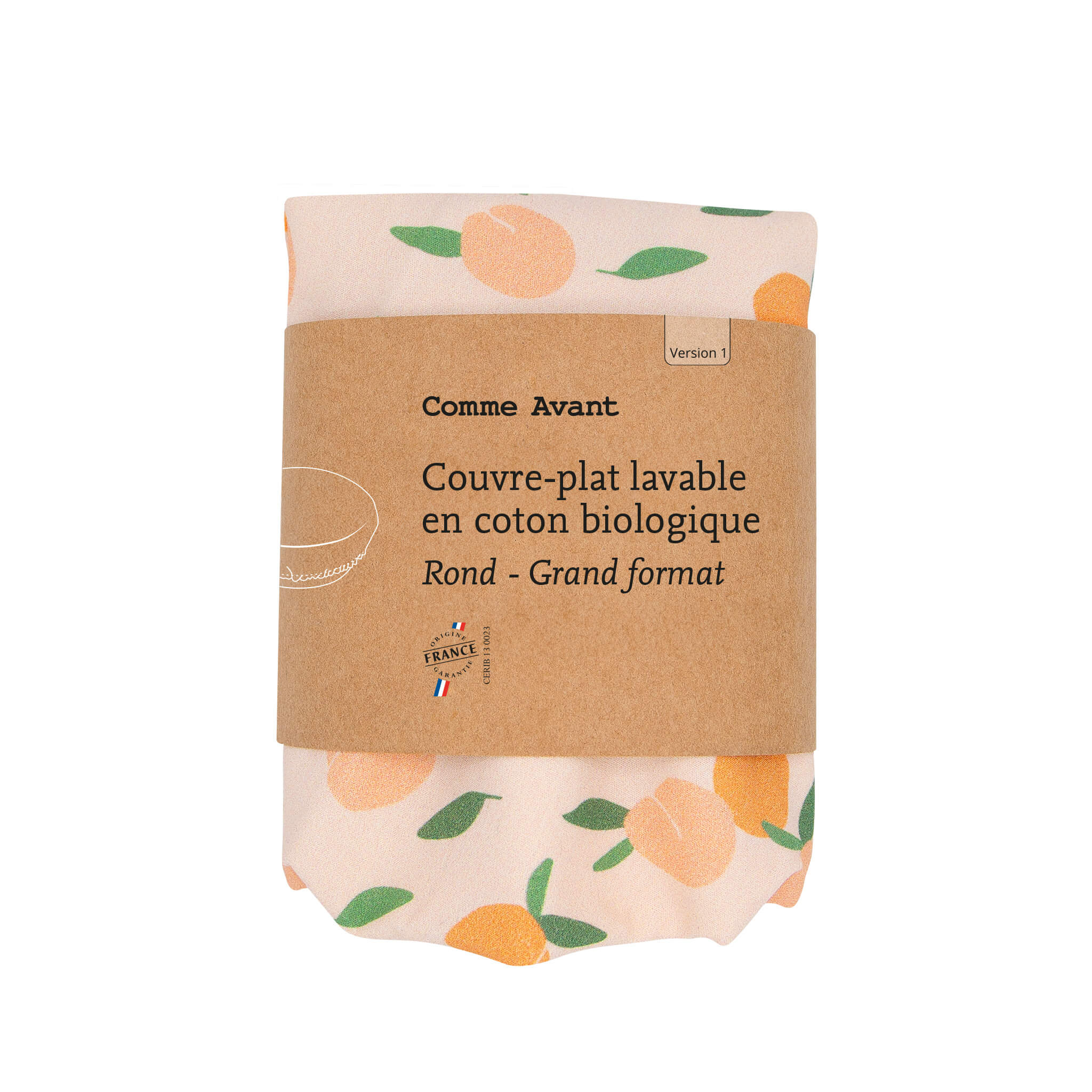 Couvre-plat lavable en coton - Version 1 - Grand rond / Abricot