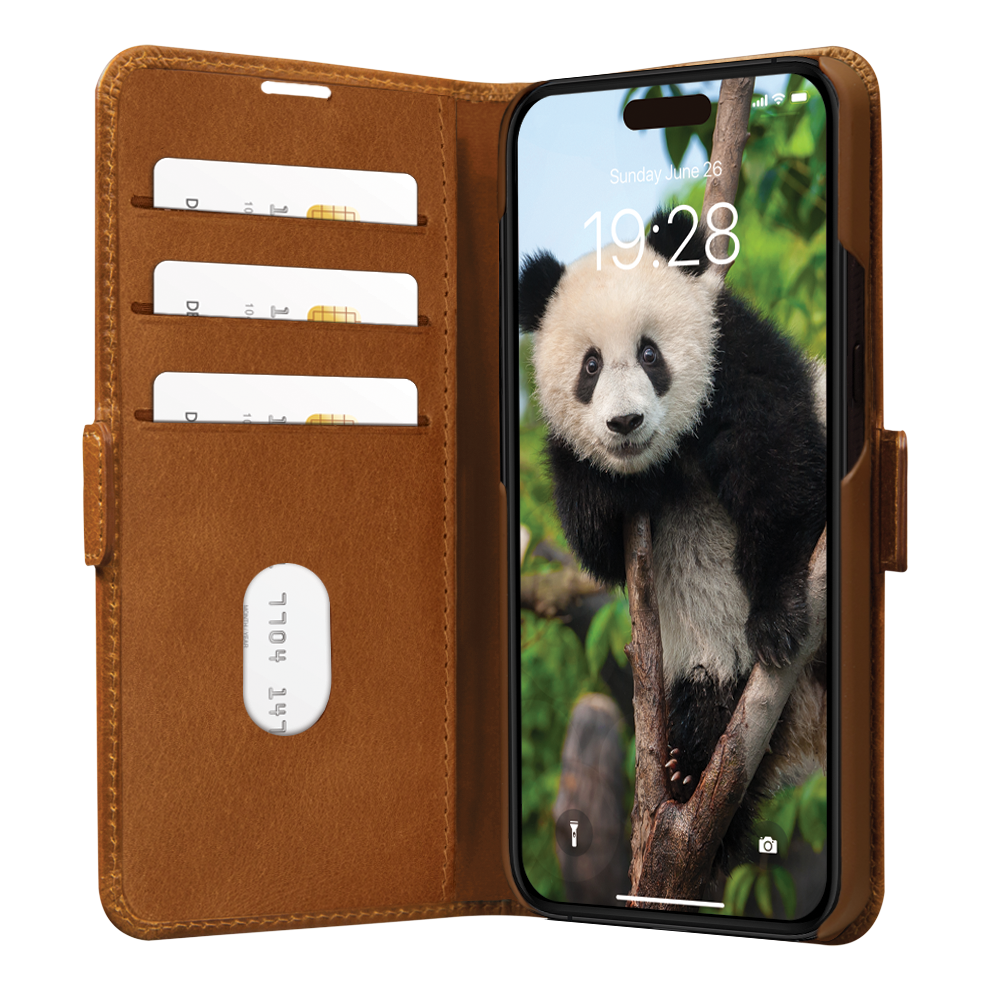 iPhone 15 Echtleder Tasche mit RFID Schutz Copenhagen (CO61GT001820) - Tan