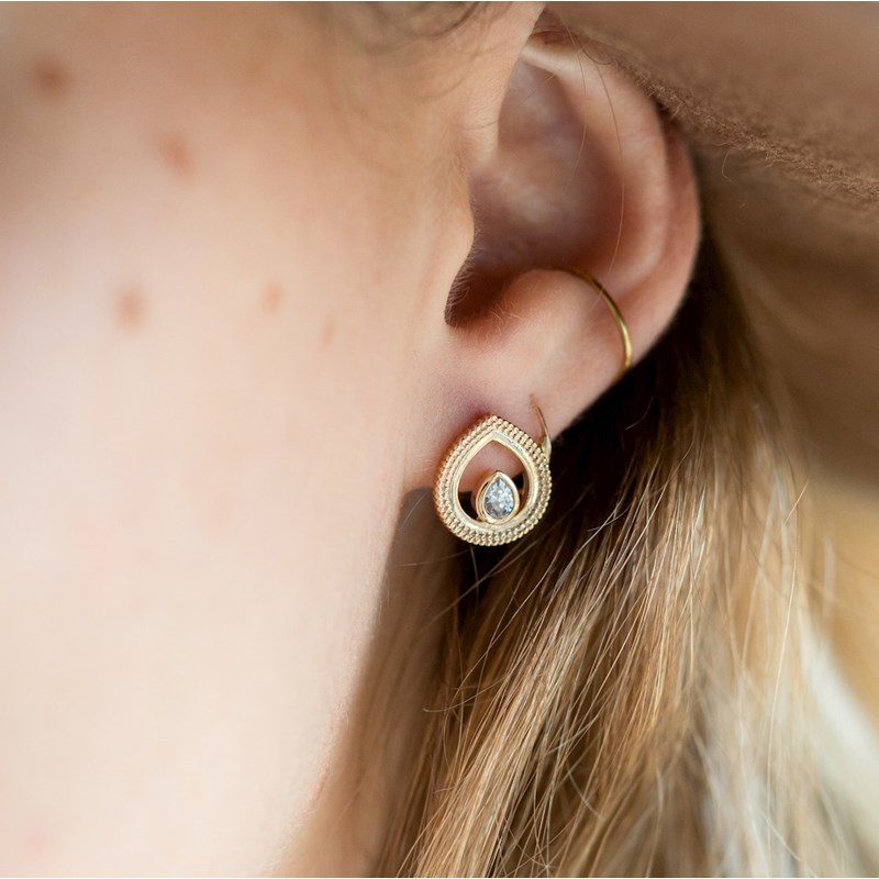 Boucles d'Oreilles Plaqué Or Goutte Oriental Pierre Precieuse