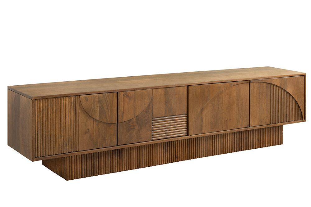 Massivholz TV-Lowboard ART DECO 200cm braun smoked Mangoholz 3D-Front