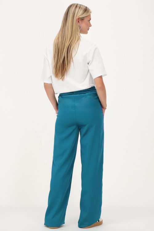 Petrol satijnen wide leg broek met paarse tape